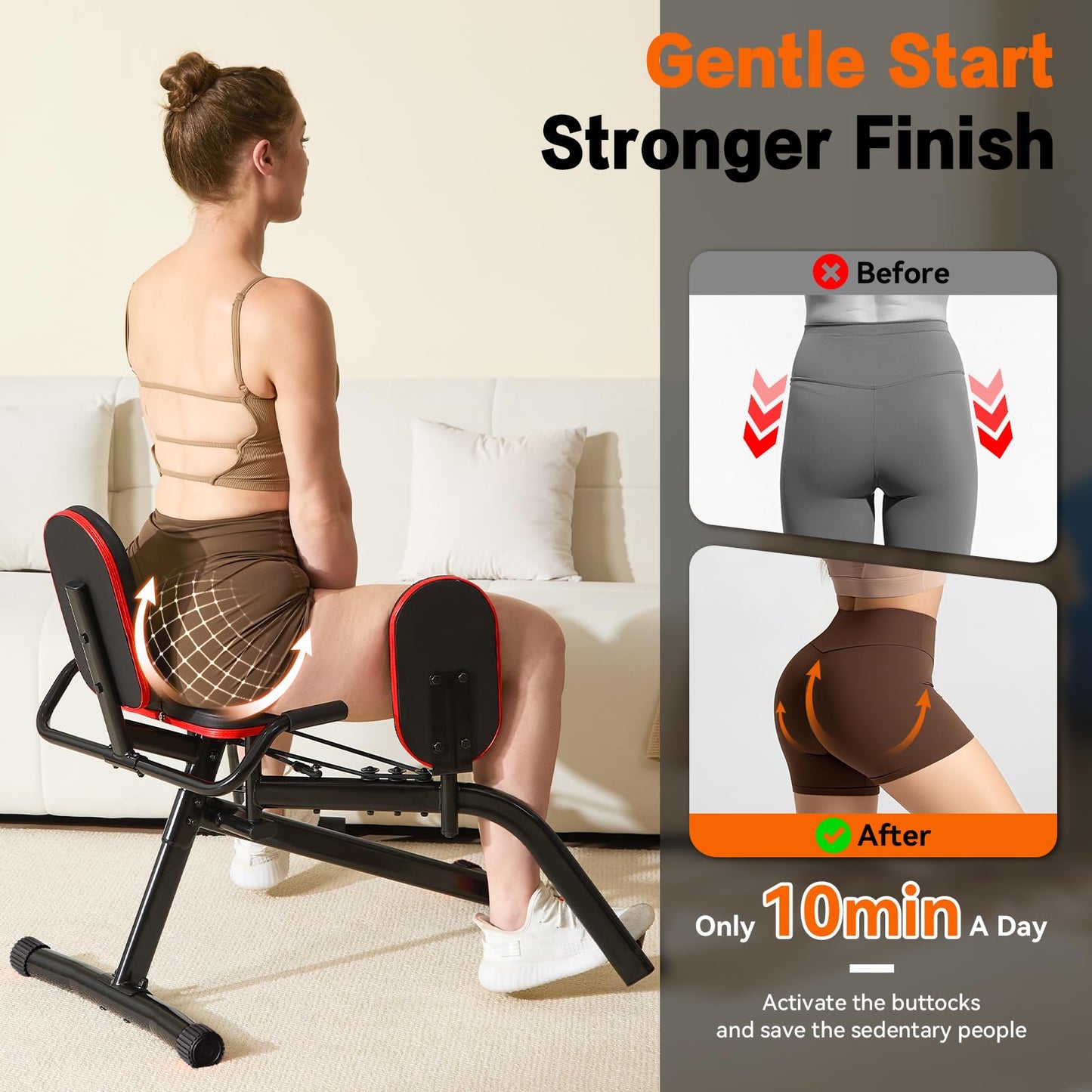 ERGOLIFE Hip Abductor Machine for Home Gym, Adjustable 6 Levels Resistance Inner Thigh Exercise Equipment, Glute Training Machine for Women/Sedentary/Postpartum Recovery