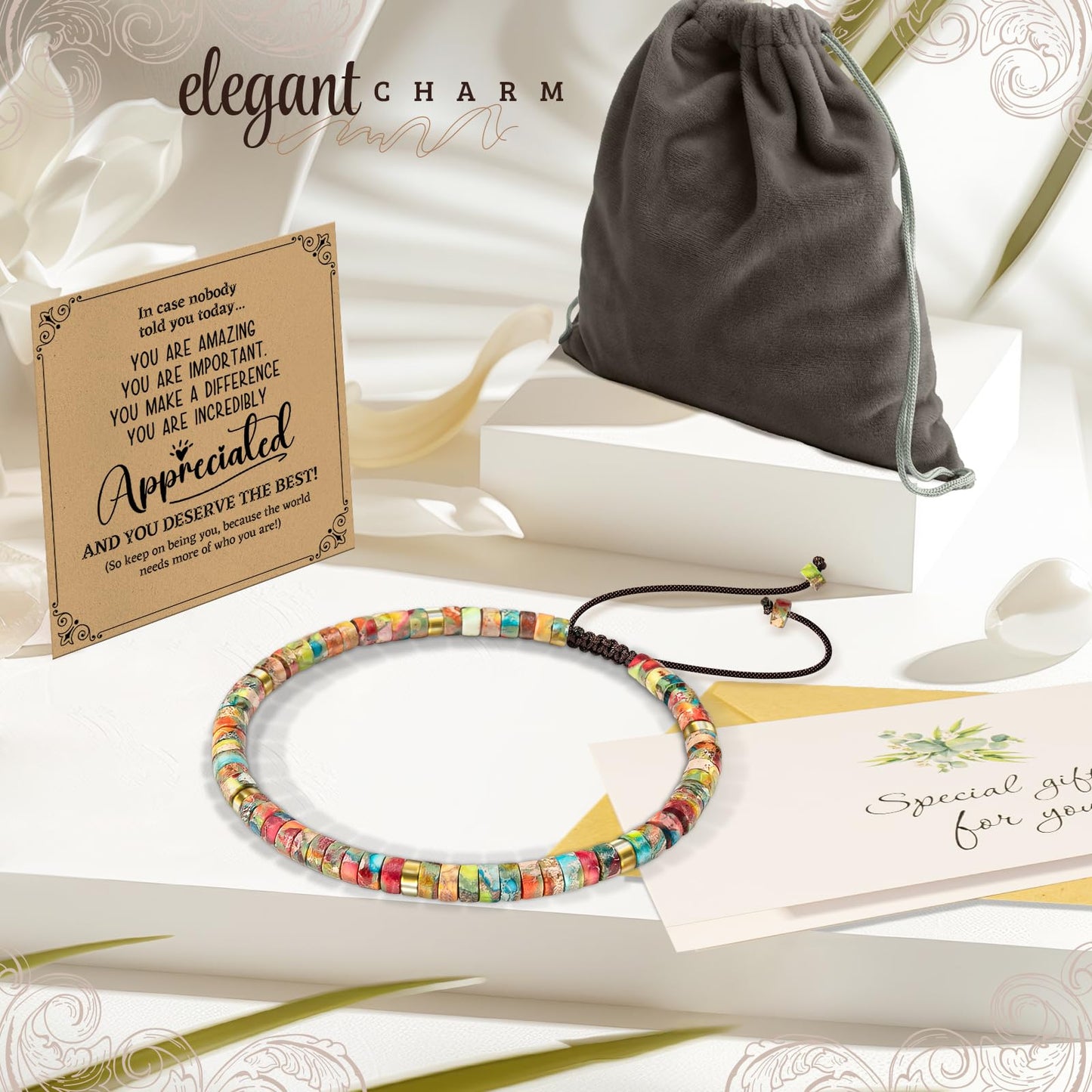 ZOKCC Inspirational Gifts Bracelets for Women: Healing Natural Stone Beads Bracelets - Appreciation Thank You Gifts for Coworkers Teacher Boss Nurse Employee Friend Farewell