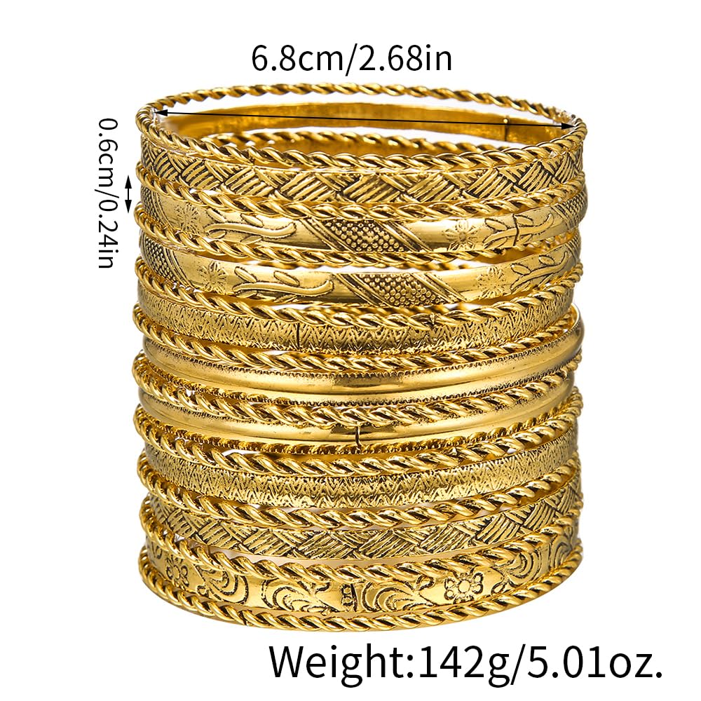 RINTOLER 19Pcs Silver Bangle Bracelets for Women - Multi Layer Stackable Textured Bracelets Boho Jewelrys Set (19Pc Silver)