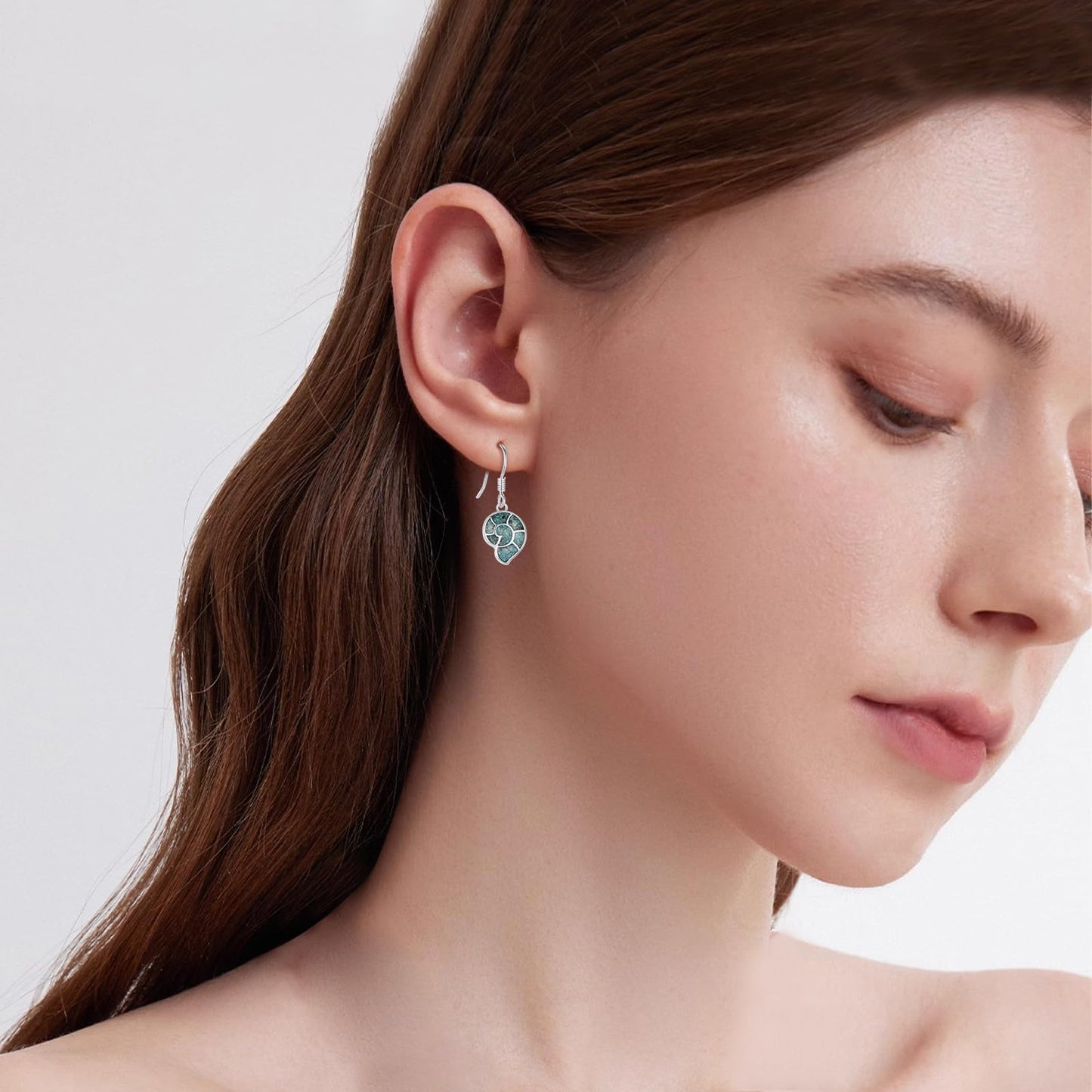 Conch Earrings for Women 925 Sterling Silver Sea Shell Dangle Drop Earrings Turquoise Ocean Earrings Beach Themed Jewelry Ocean Gifts for Friends