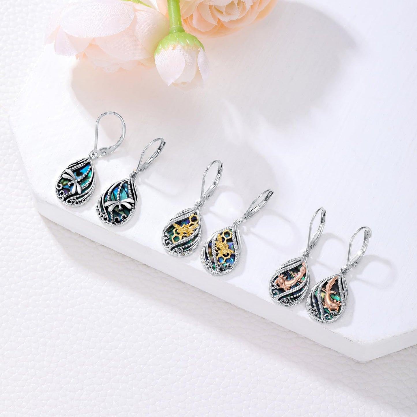 YYmqmq Gold Bee Earrings for Women Sterling Silver Abalone Filigree Dangle Drop Earrings Bee Jewelry Gifts for Girlfriend Mom Mothers Day Gifts