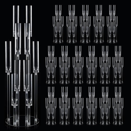 16PCS Acrylic Candelabra Centerpiece for Wedding,10 Arm Candlesticks Holder Clear Tall Candelabra Large Floral Centerpieces for Tables Anniversary Party Brithday candelabros para centros de mesa