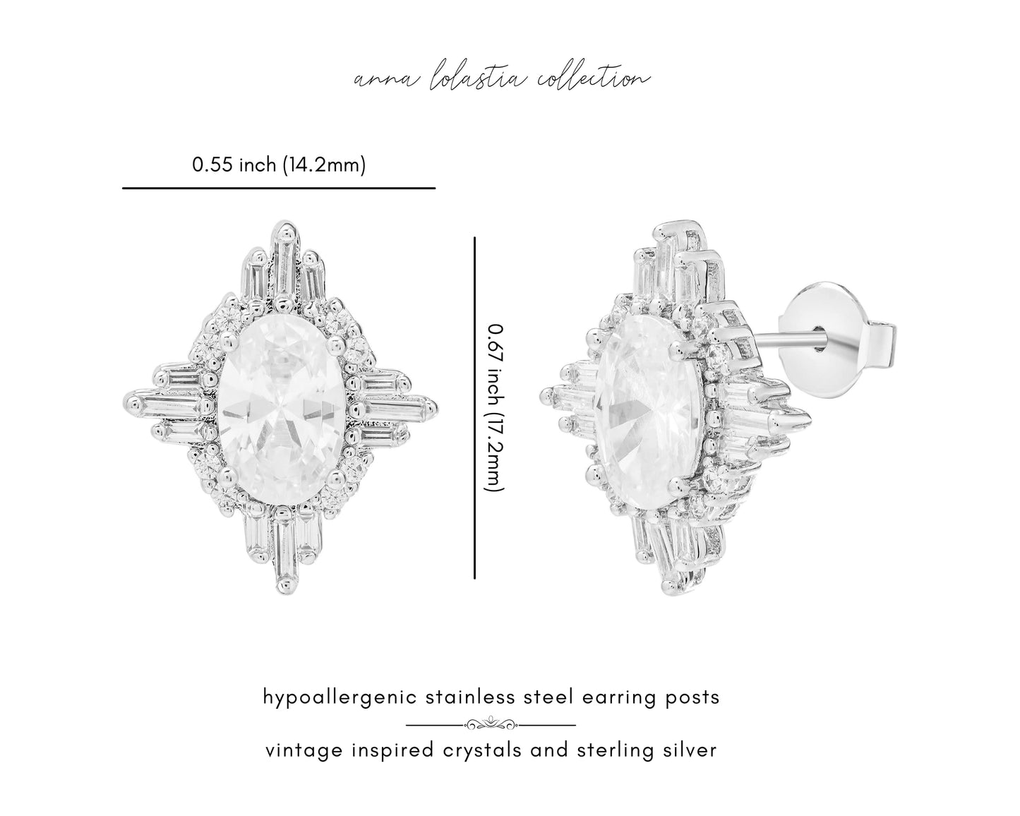 HOPE LOVE SHINE Simple Bridal Jewelry Set For Wedding Silver Bridal Party Bridesmaids Necklace And Earrings Set Vintage Inspired Single Baguette Cut Diamond Crystal Drop