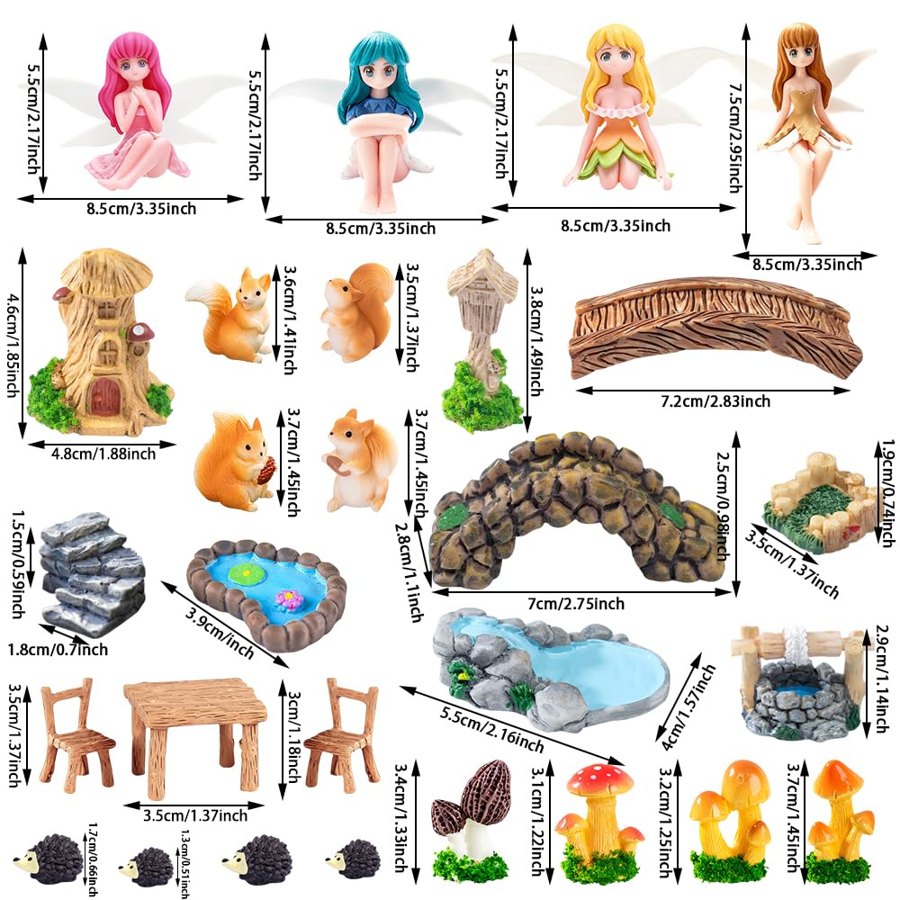 AWEELON 28pcs Fairy Garden Accessories, Miniature Garden Ornaments Landscape Decorations Mini Fairy Figures Animal Plant for DIY Terrarium Potted Plants Dollhouse Desk Decor