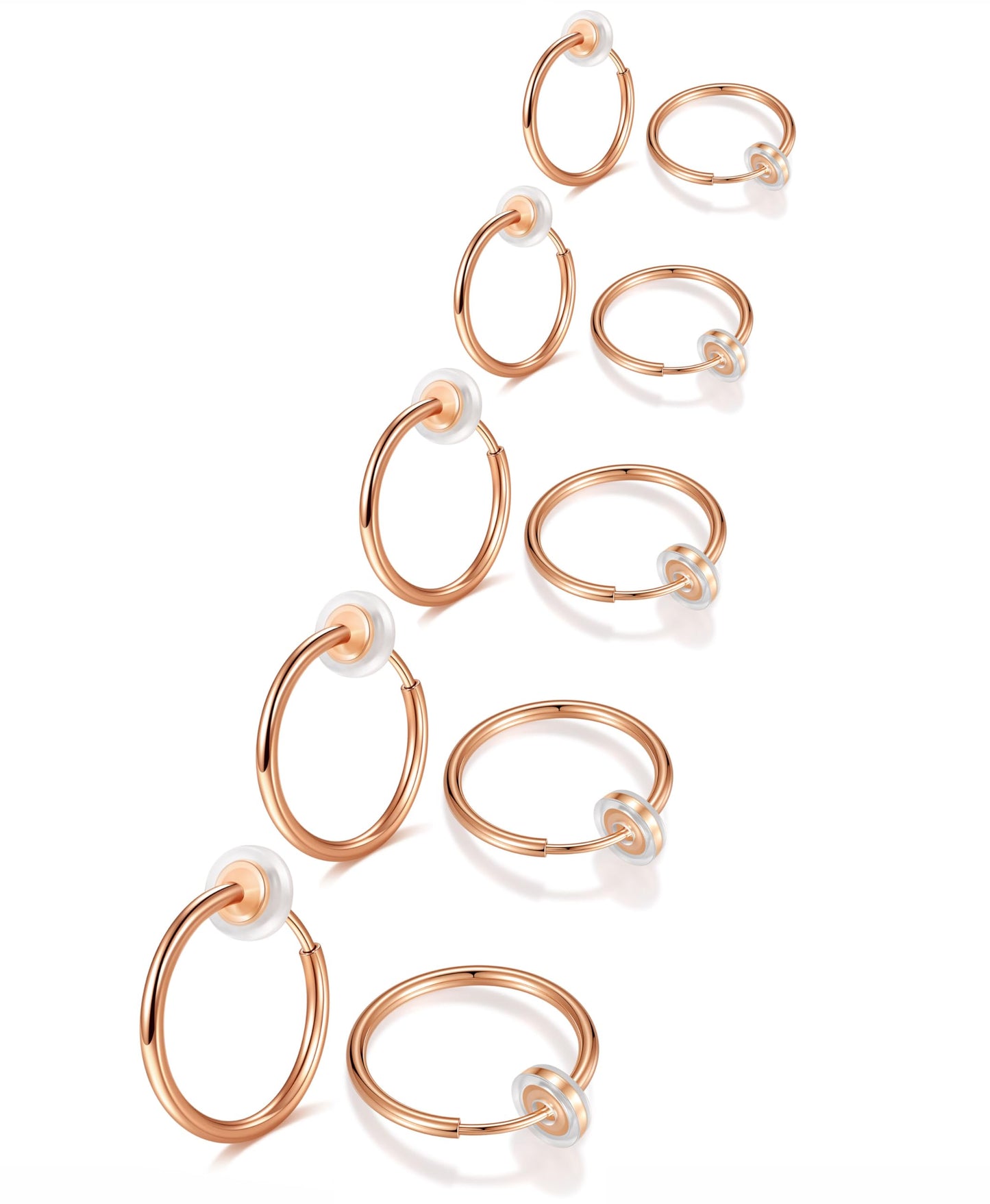 PLOMFOV Clip On Hoop Earrings for Women Small Rose Gold Plated Clip On Earrings Women Fake Hoop Earrings Non Pierced Earrings 14mm-18mm