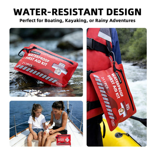 211 PCS Waterproof First Aid Kit, IPX7 Rated Dry Bag with Airtight Zipper, Portable Emergency Medical Supplies for Hiking, Boating, Swimming, Camping & Outdoor Activities