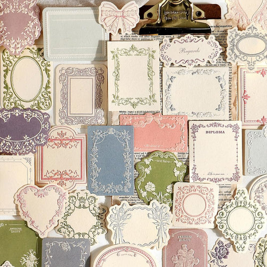 120Pcs Vintage Scrapbook Decorative Paper Set, Embossed Pattern Small Writing Notes Paper Blank Card 4 Boxes for Scrapbooking Junk Journaling Card Making Gift Tags Labels Non-Sticky