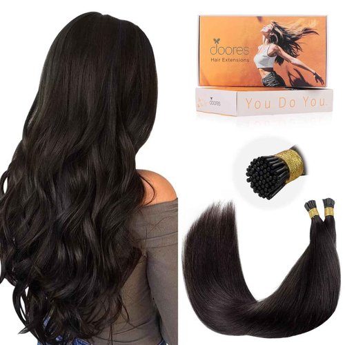 DOORES I Tips Hair Extensions Real Human Hair,18 Inch 100g 100s Itip Human Hair Extensions,Dark Brown I Tip Hair Extensions Natural Smooth Hair