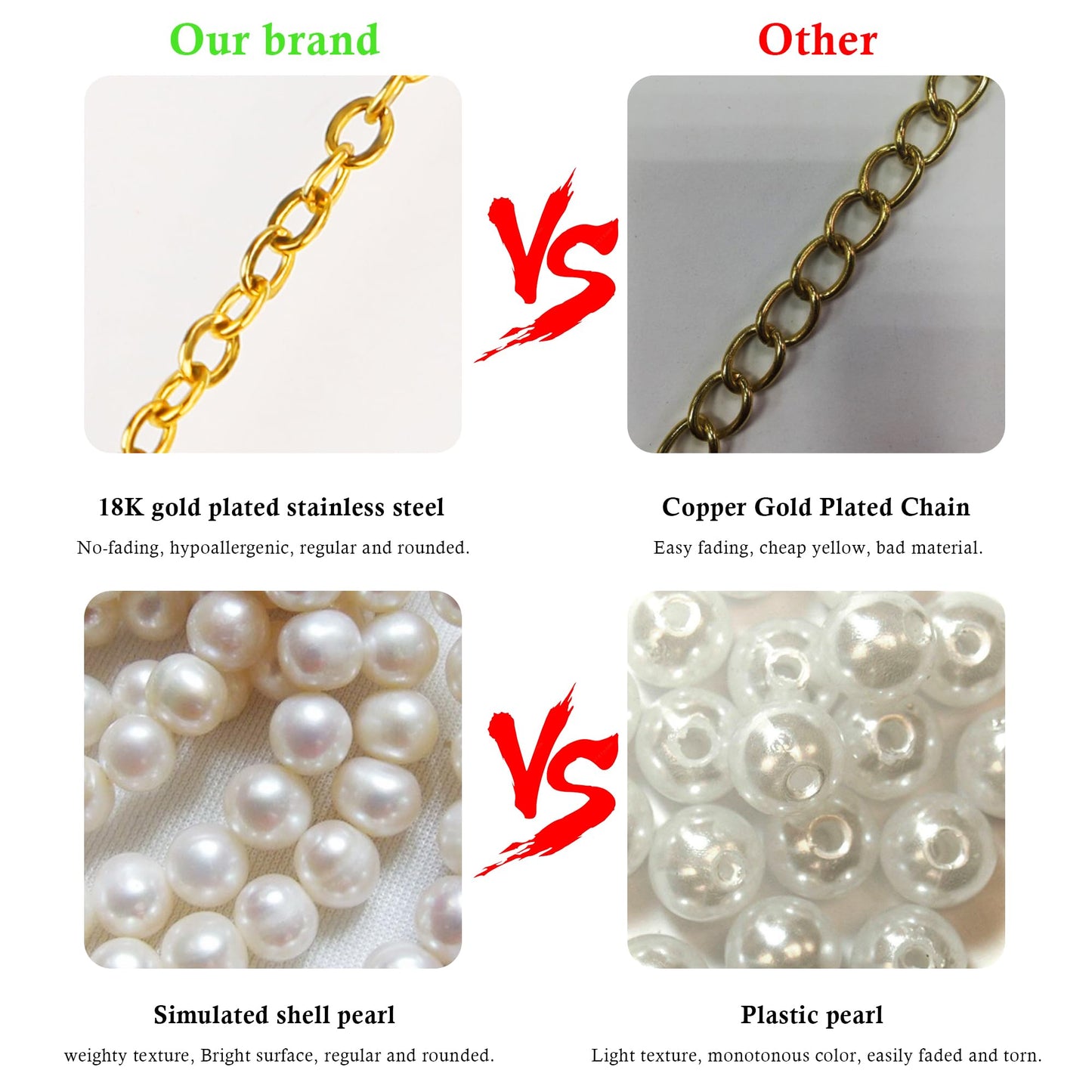 Trinckle Gold Pearl Necklace, Dainty Pearl Necklaces for Women White Pearl Choker for Mother Day Graduation, Pearl Prom Accessories Jewelry Strands for Wedding, Bride Bridesmaid Gifts Collar De Perlas