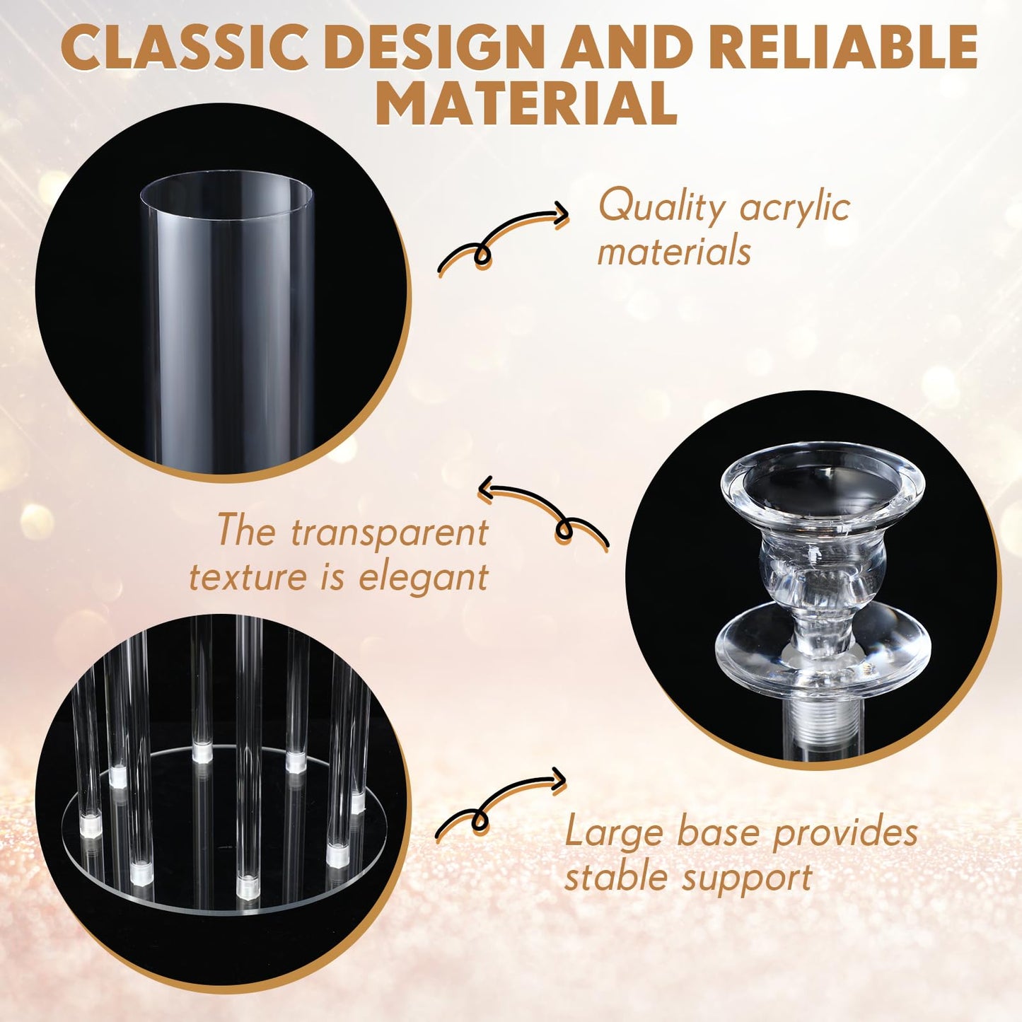 Vesici 2 Pcs 8 Arm Acrylic Candelabra Centerpieces for Tables 49.6 x 11 Inch Candlesticks Holder Clear Acrylic Candle Holder for Wedding Ceremony Floor Home Dinner Party, Fit 0.8" LED Candle"