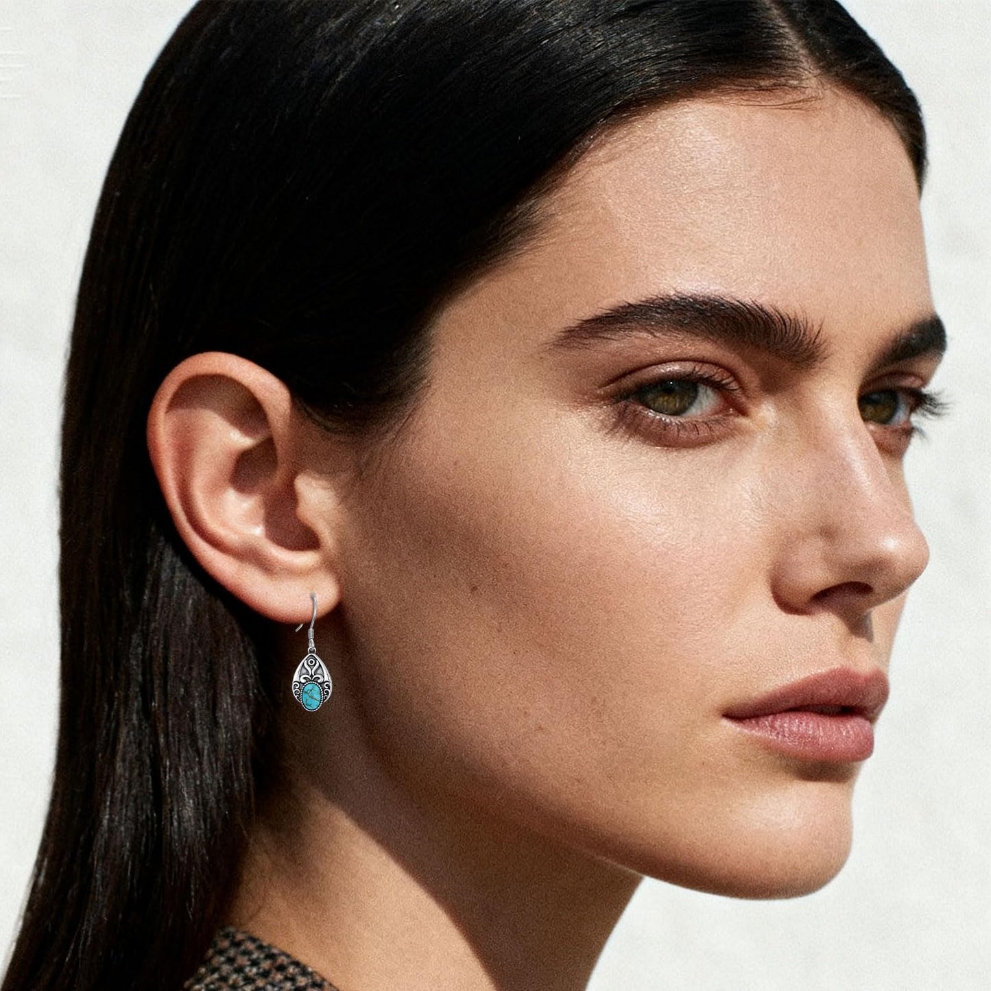 Eetaitai Natural Turquoise Earrings 925 Sterling Silver Pear Vintage Earrings Western Jewelry Boho Dangle Earrings for Women Birthday Cowgirl Mothers Day Gifts for Mom Wife Sister