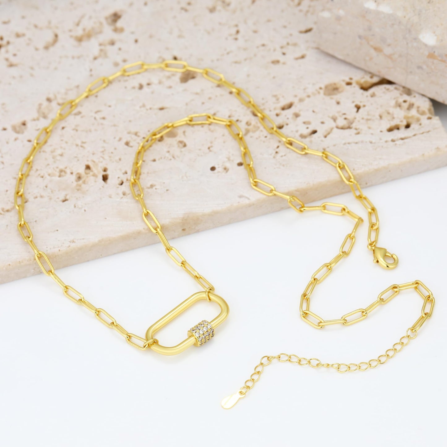 BONJOULRY Carabiner Necklace for Women 18K Gold Plated Charm Holder Necklace Lock Necklace Birthday Valentines Day