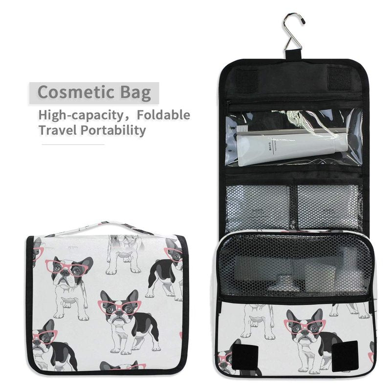 Bardic Hanging Travel Toiletry Bag Fashion French Bulldog Large Capacity Makeup Cosmetic Bag Portable Toiletry Kit Organizer