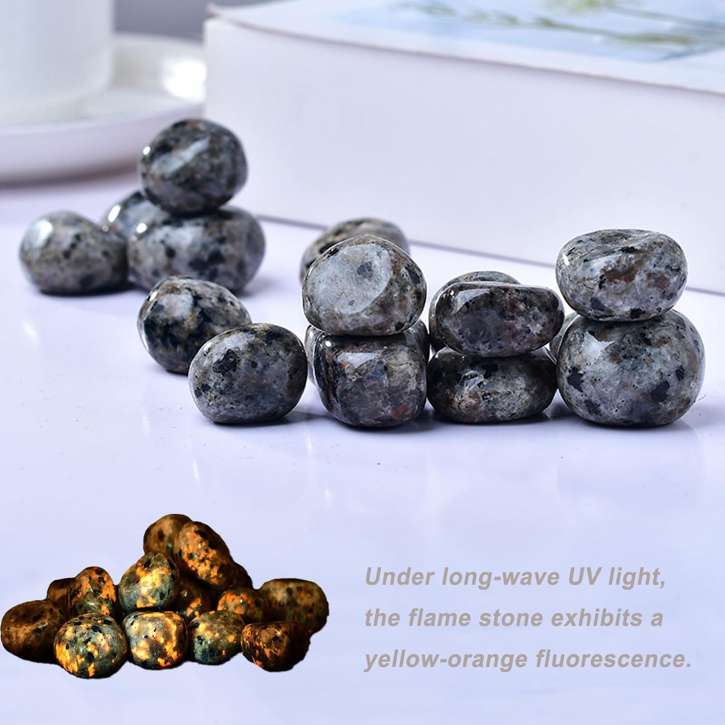 Erliway Flame Yooperlite Stone Healing Crystal Stones, 1.25-2.0" Large Reiki Healing Gemstones Natural Tumbled Polished Stones for Energy Witchcraft Therapy Meditation