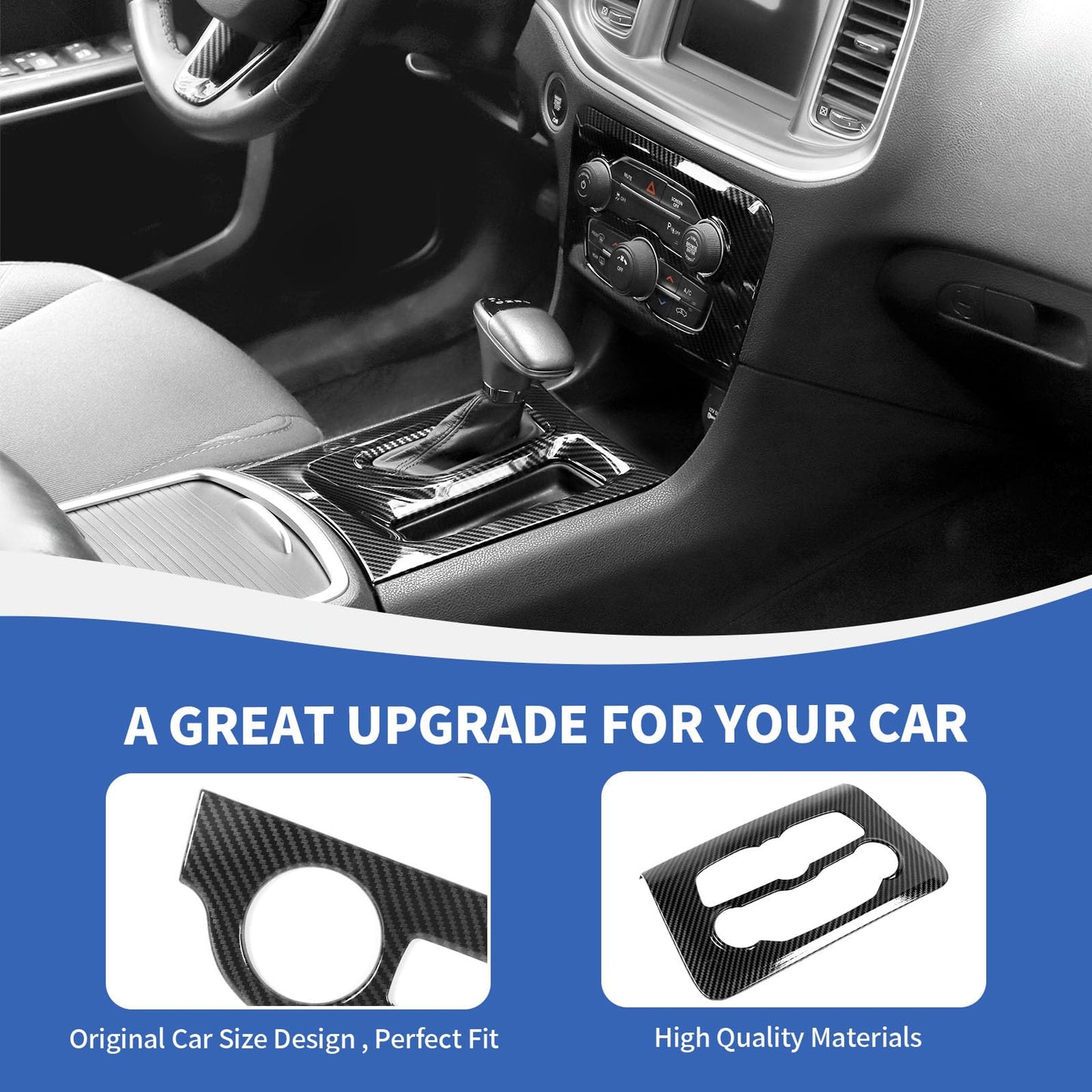 RAZPOY 12PCS Carbon Fiber Interior Trim Accessories Compatible with Dodge Charger 2015-2024, Center Console Dashboard Trim Gear Shift Panel Cover