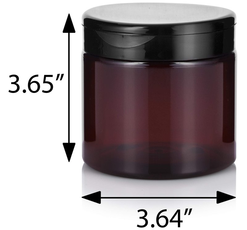 16 oz Amber PET Plastic Refillable Jar with Black Flip Top (6 Pack)
