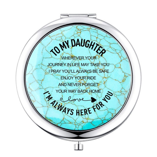 Daughter Gifts from Mom and Dad,Sweet Birthday Gift for Daughter Teen Girls Keepsake,Unique Engraved Natural Turquoise Compact Mirror