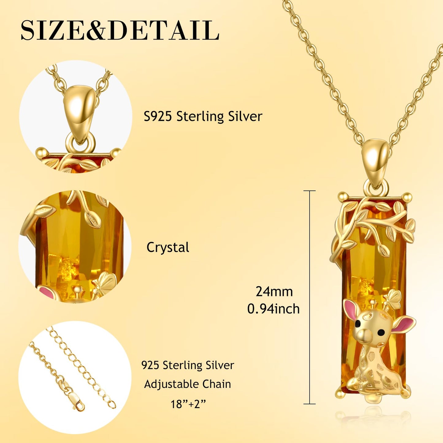 AENEAS Giraffe Necklace for Women 925 Sterling Silver Giraffe Pendant Necklace Citrin Crystal Jewelry Gift for Women Daughter Wife