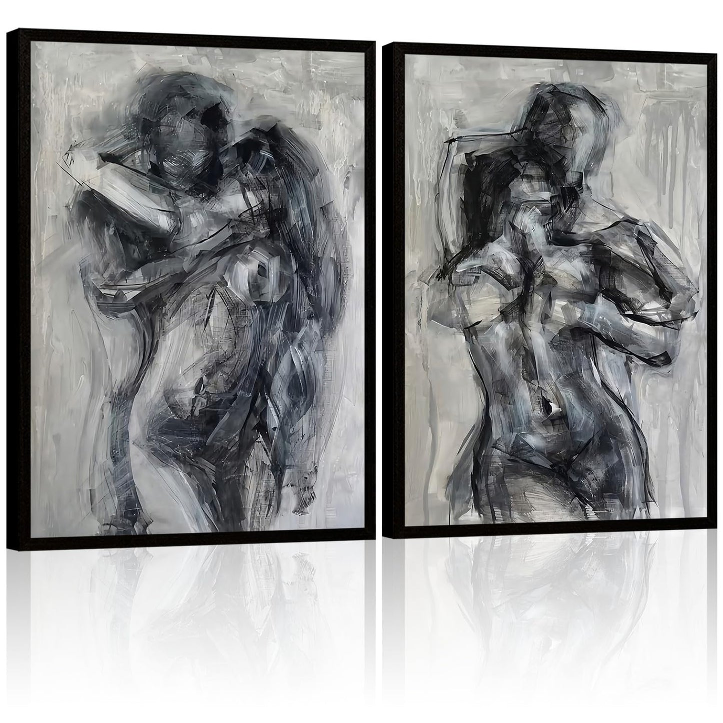 2Pcs Framed Black and White Bathroom Canvas Wall Art Abstract Nude Prints Couple Modern Gallery Style Painting Pen sketch Posters Decorations Bedroom Living Room Bathroom 12x16 Inch Ready to Hang