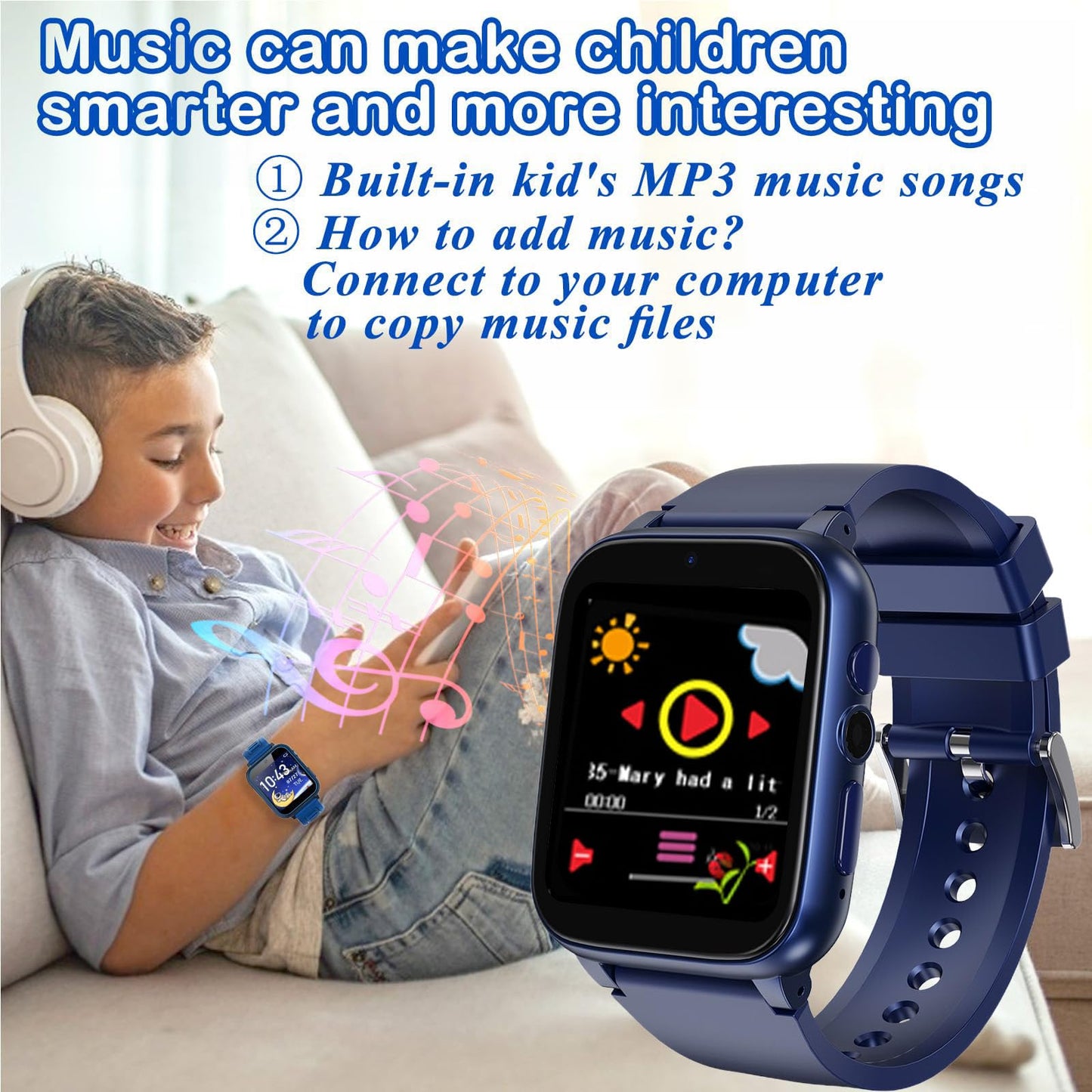 iCHOMKE Smart Watch for Kids, Girls Boys Smartwatch with 26 Games Camera Video Recorder and Player, Pedometer Calendar Flashlight, Audio Book etc.,Toys Gifts for 4-12 Years Children (Blue)