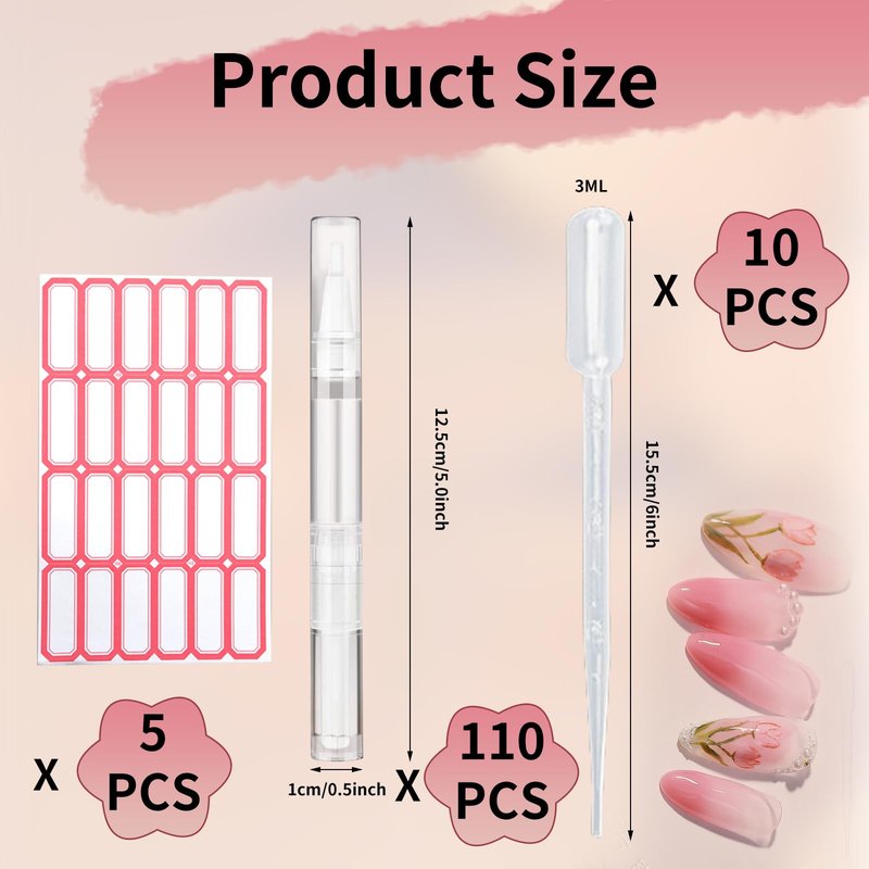 Olutacot 110 Pcs 3 ml Empty Cuticle Oil Pen Transparent Twist Pen Empty Nail Oil Pen with Brush Tip Cosmetic Container Applicator for Homemade Nail Oil, Lip Gloss, Eyelash Growth Liquid, White