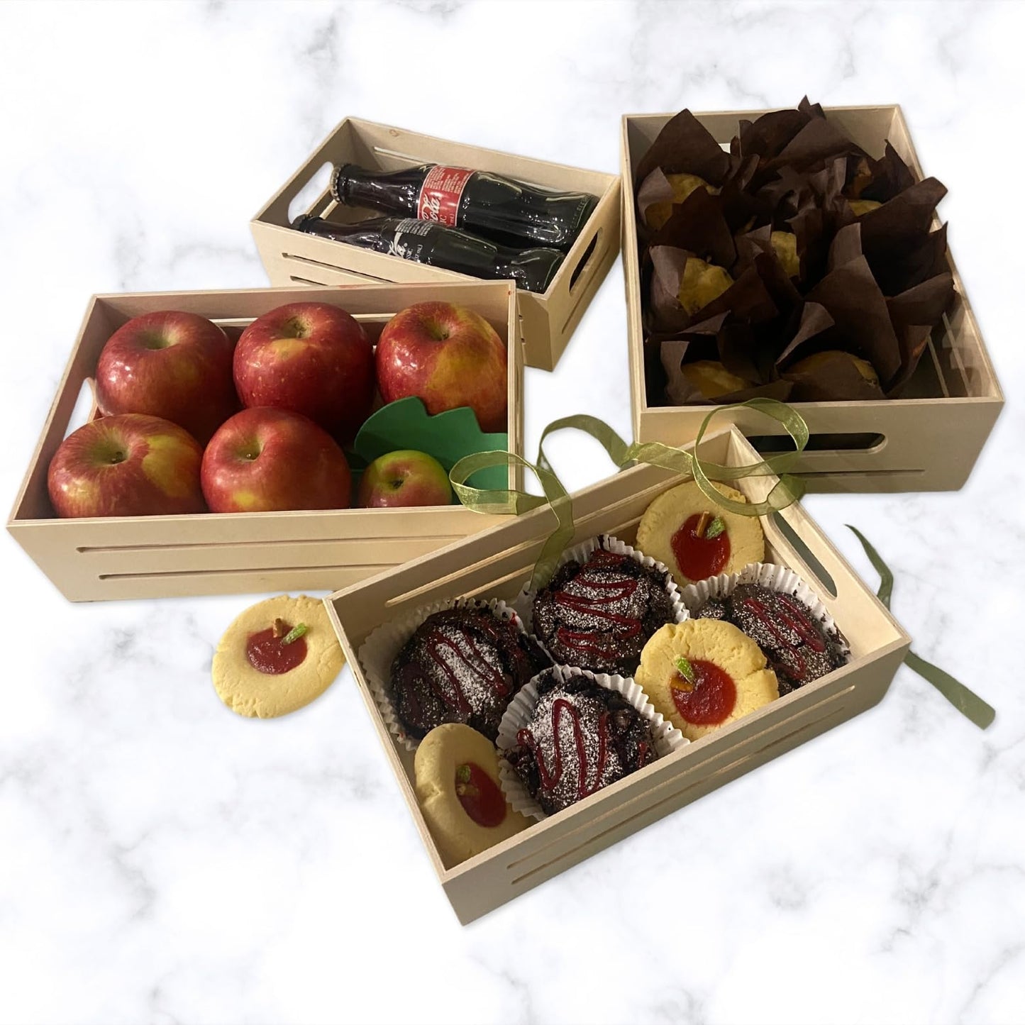 Wooden Tray with Handles - Set of 4 Small Wood Crates for Crafts Small Wooden Pallets for Display Apple Crates Unfinished Wood Trays for Crafts Nesting