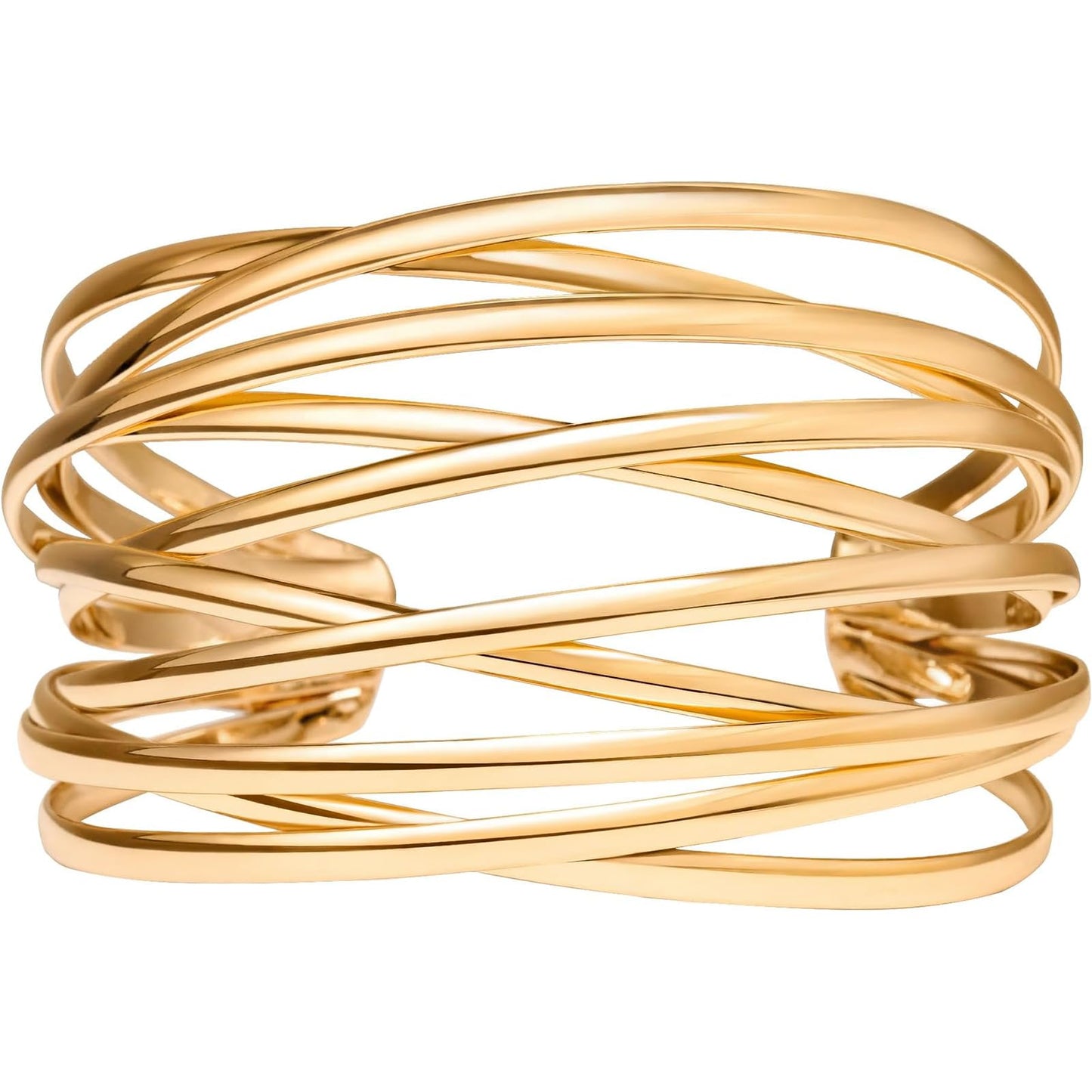 SELFWIMG Gold Cuff Bangle Bracelet for Women Trendy 18K Gold Plated Multi-layer Wire Warp Bangle Bracelet Wide Open Chunky Cuff Bracelets Boho Twisted Wrist Jewelry Gifts