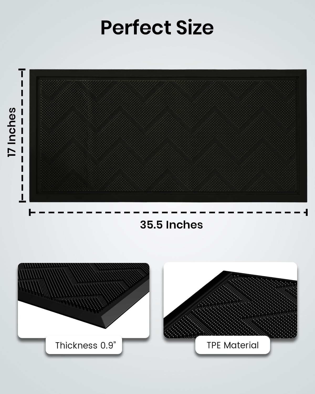 Long Front Door Mat for Outside Entrance 35.5"x17" – Anti-Slip Dirt-Trapping Waterproof Rubber Indoor & Outdoor Mat with Textured Surface for Entryway - Heavy Duty All Weather Doormat – Black