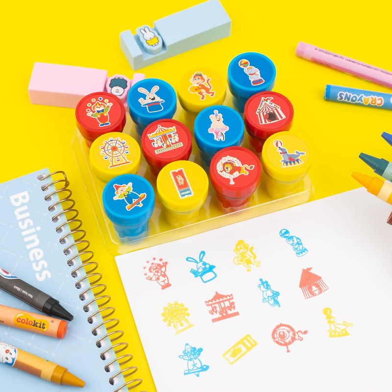 INKSOMOBA 36 PCS Carnival Party Favors for Kids - 24 Temporary Tattoos & 12 Circus Themed Stamps - Ideal Goodie Bag Fillers, Birthday Rewards, Classroom Prizes for Boys & Girls