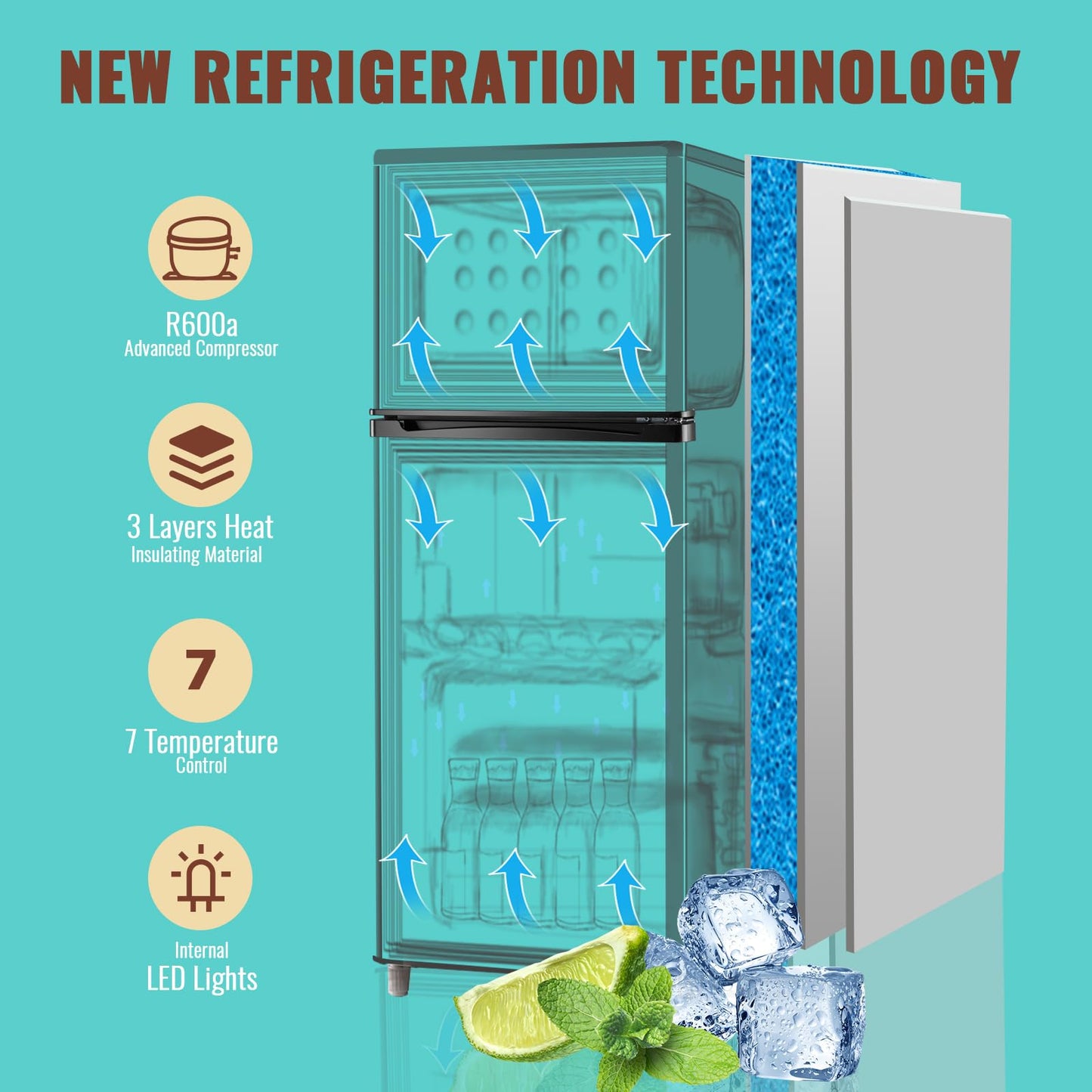 WANAI Double Door Small Refrigerator with Freezer, 5.0 Cu.Ft Large Size Fridge with 7 Level Adjustable Thermostat & Removable Shelves, Mini Refrigerator for Kitchen Apartment and Office, Silver