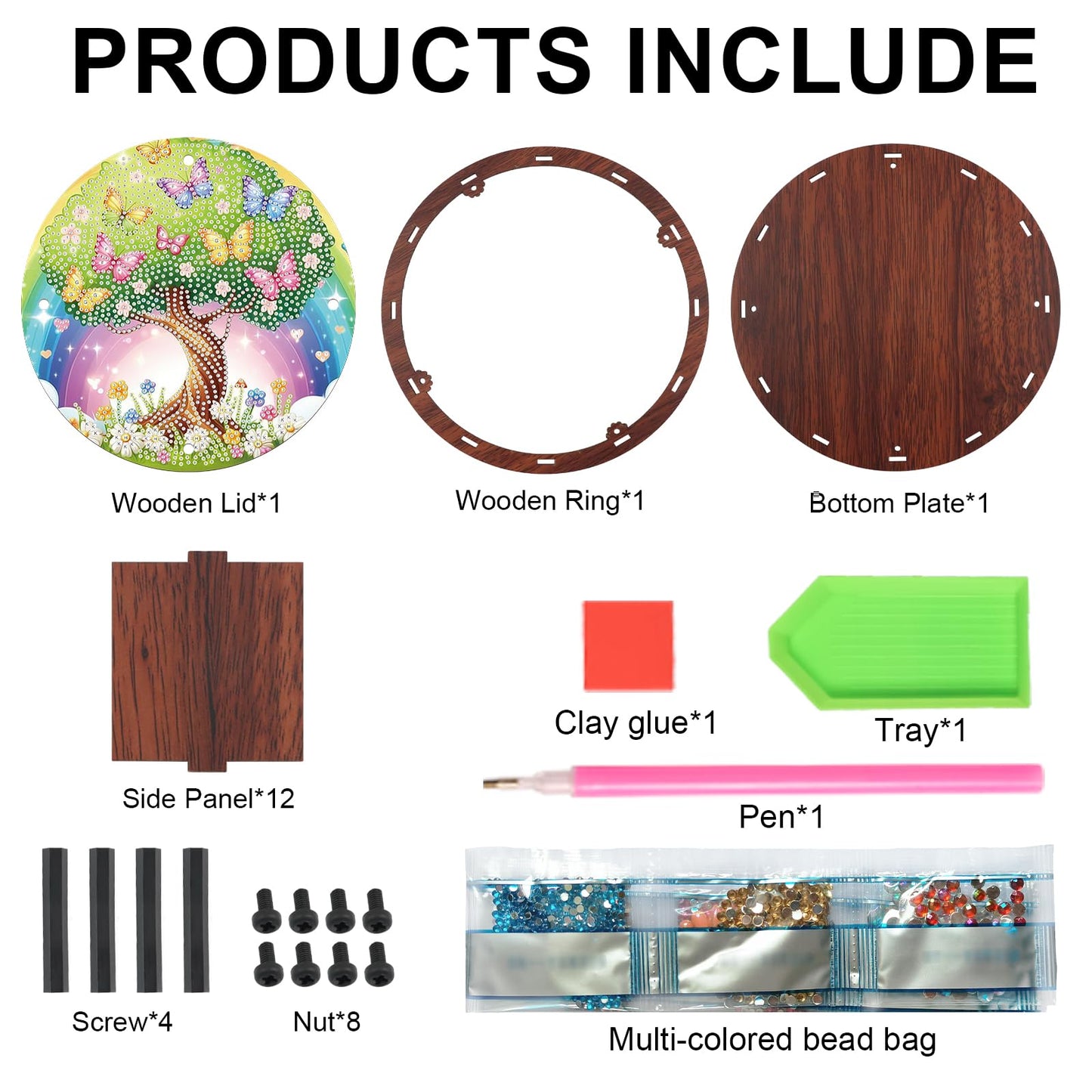 JZHYOAN Butterfly Diamond Art Snack Box with Lid DIY Animal Special Pattern Holder Box Diamond Painting Wood Container Holder Movie Snack Tray Organizer for Home Relaxing Desktop Snack Storage Decor