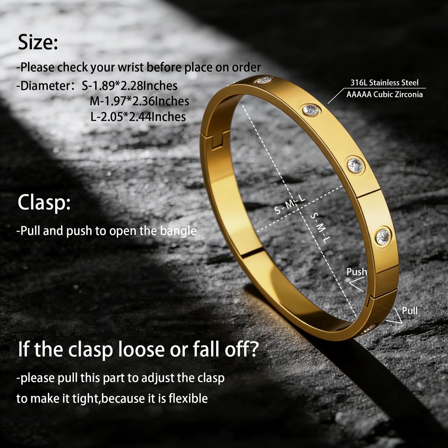 PCY Gold Bracelets For Women,3PC Bangle Gold Plated Bracelets For Women,Trendy Statement Cuff Stackable Bangles Set,Fashion Jewelry for Women.(Medium, Lucky Diamond)