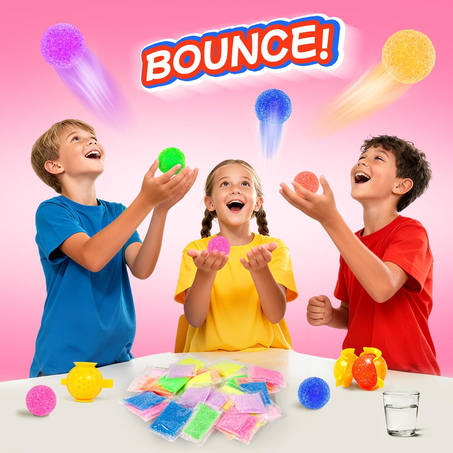 Ppotyo 24 Packs Gift Bouncy Ball Kit with Cards for Kids Magic Bouncing Ball STEM Science Experiment Craft Party Favors School Classroom Gifts Exchange for Boys and Girls
