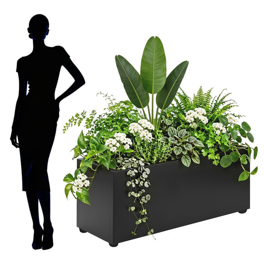 AILOOCEDI Thickened Metal Planter Box, Heavy-Duty Outdoor/Indoor Rectangular Trough Garden Bed Drainage Holes & Raised Bottom for Patio Porch Yard Lawn 36" L x 15" W x 15" H