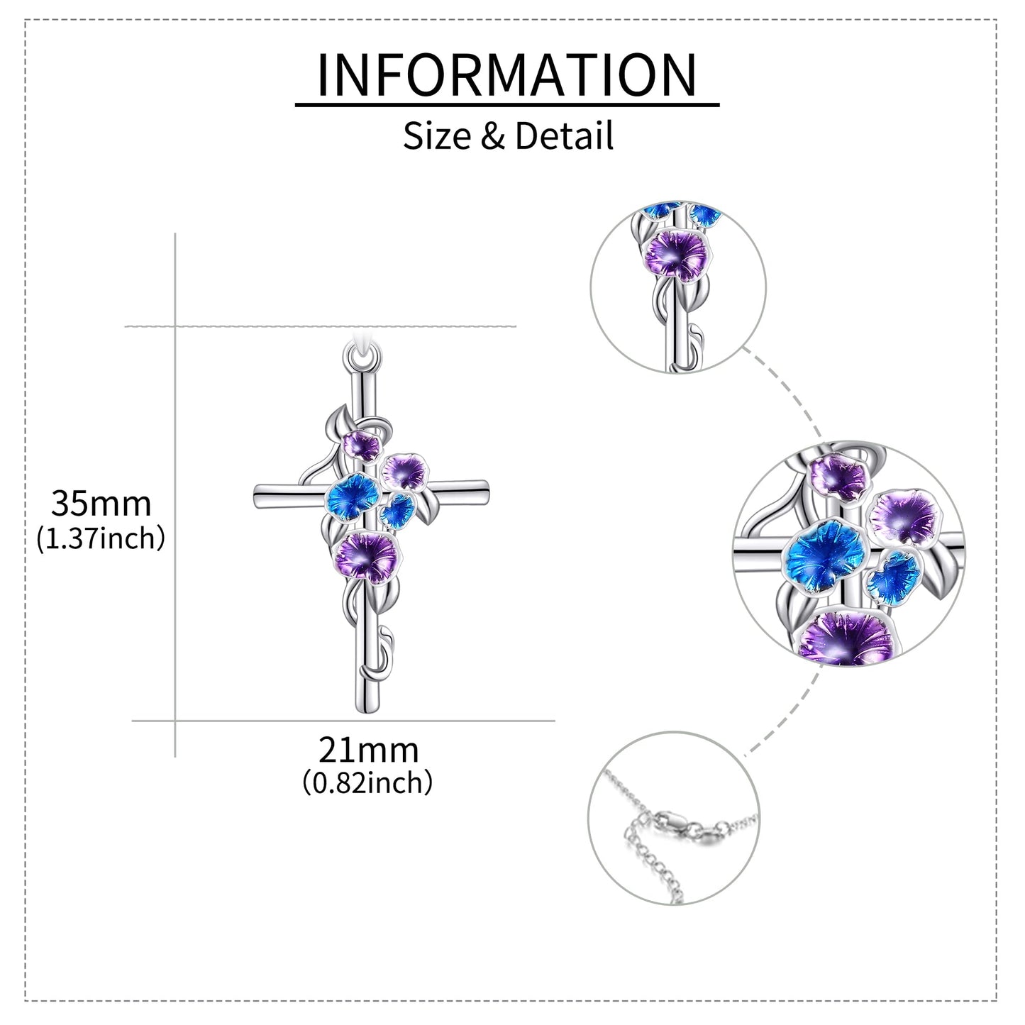Morning Glory Cross Necklace for Women 925 Sterling Silver Morning Glory Pendant Necklace September Birth Flower Jewelry Gifts