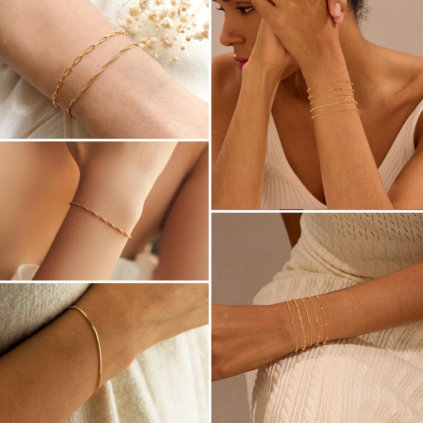 Gold Bracelets for Women, Dainty 14K Gold Plated Bracelet Stack for Women Trendy CZ Tennis Paperclip Cuban Chain Stackable Adjustable Waterproof Link Bracelet Jewelry Set Fashion Accessories Gifts
