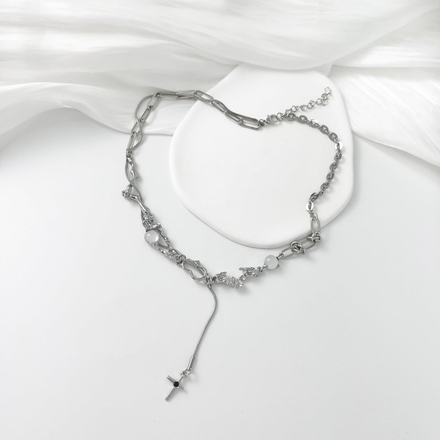 Buyongwant Irregular Necklace Wrapped Cross Y2k Aesthetic Necklace Moonlight Stone Pendant Fashion Versatile Women's Jewelry