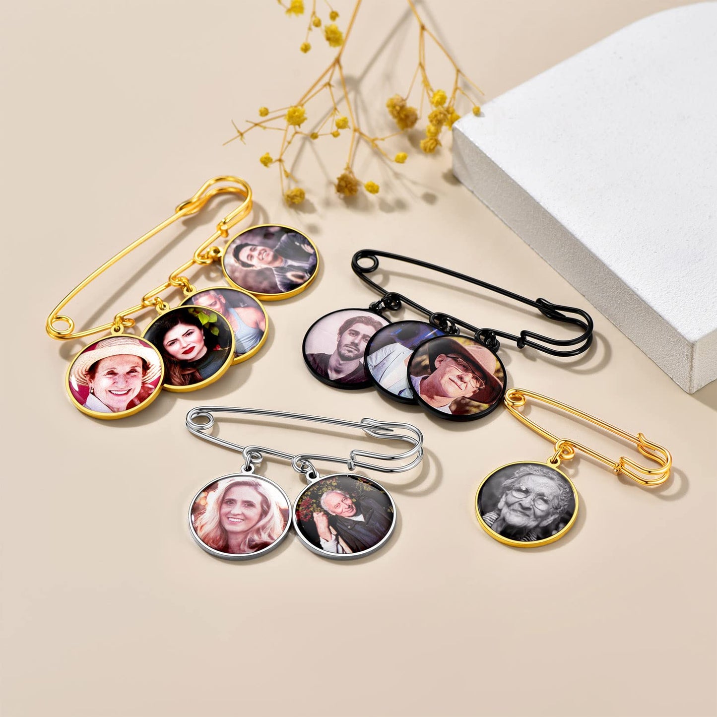 Custom4U Photo Charm for Wedding Bouquet Round Memory Charms Funeral Boutonniere with Pictures Customized Wedding Gifts