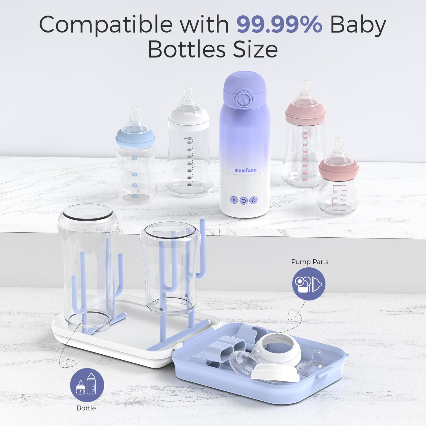 Baby Bottle Brush Set,8 in 1 Magnetic Design Cleaner Bottle Brush Kit with Silicone Brush,Drying Rack for Baby Bottle, Breast Pumps,Nipples - Home&Travel Gift for New Parents