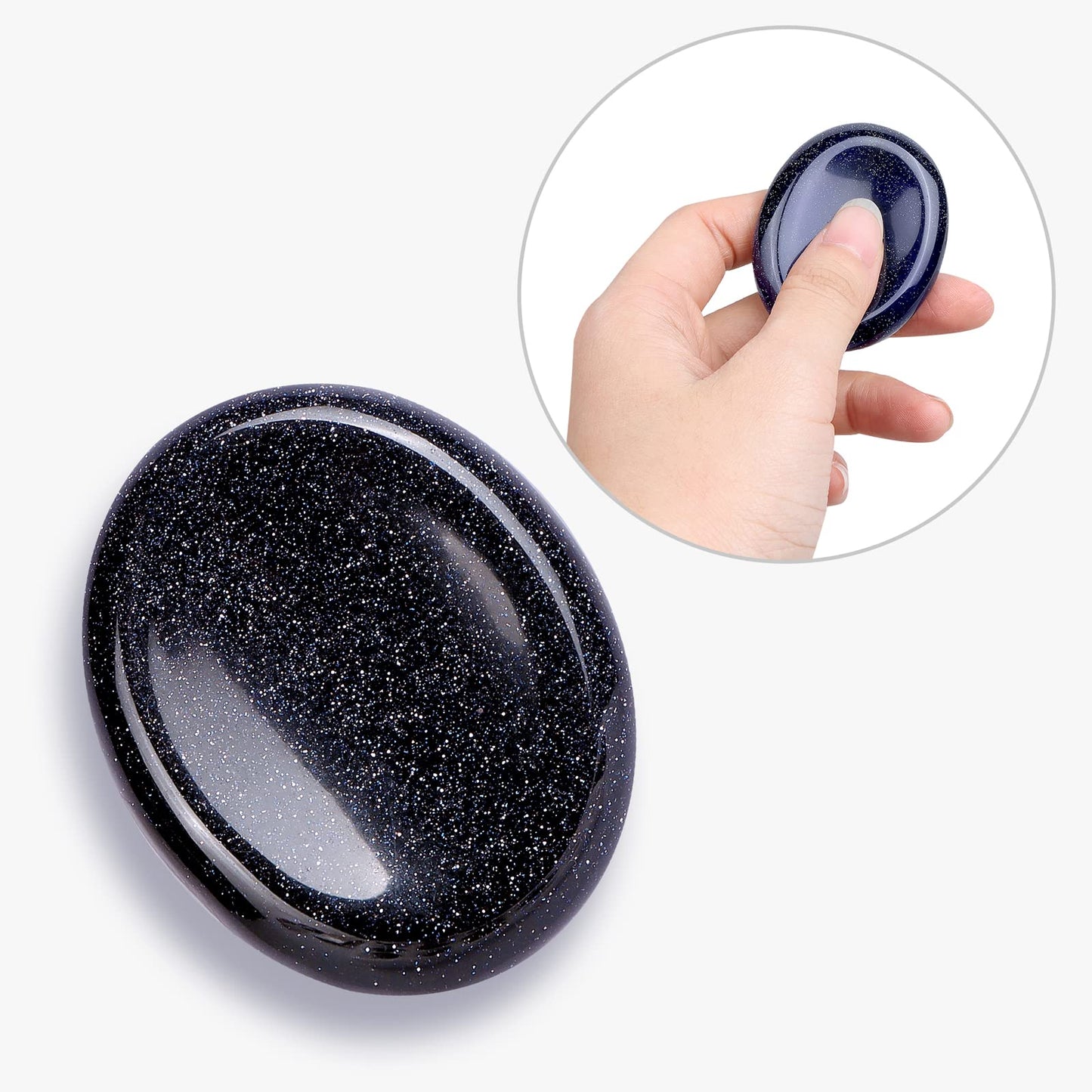 LEADGEM 2" Worry Stone Blue Sand Crystal Palm Stones, Healing Goldstone Crystals for Anxiety Meditation, Turmalina Negra Thumb Stone Anxiety Relief Items Gift