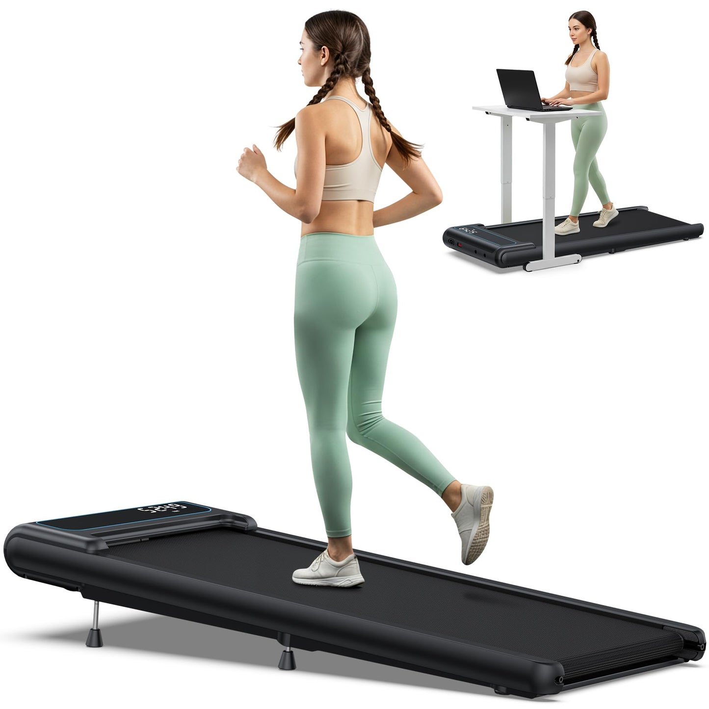 COZYINN 10% Incline Under Desk Walking Pad, 2.5HP Low Noise Treadmills for Home, 3 in 1 Portable Treadmill with Removable Handle for Small Space, Mute Control, Works with Kinomap, No Need Assemble