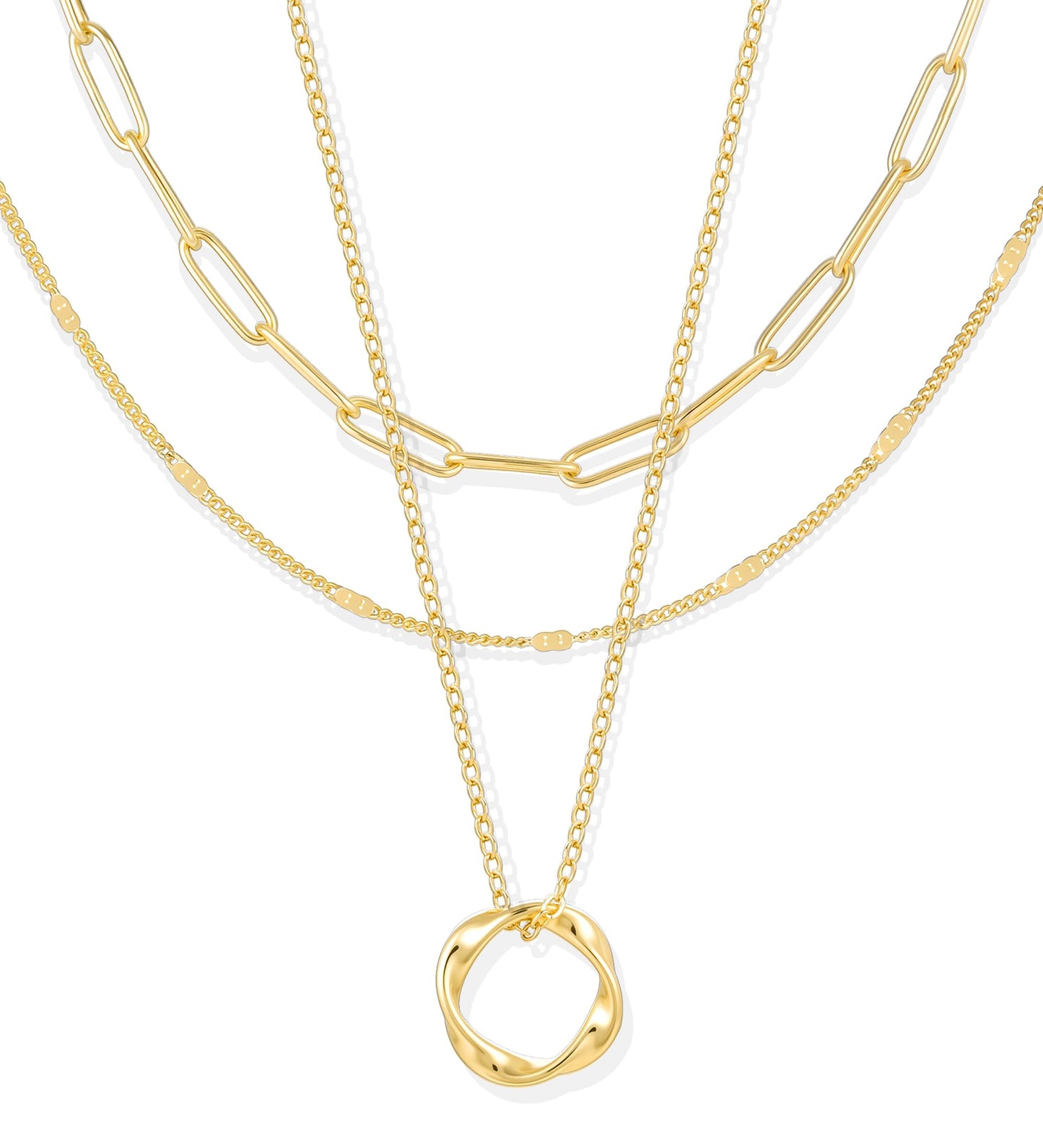 YEEZII Layered Gold Necklaces for Women Trendy, 3 Pcs 14K Gold Plated Choker Paperclip Box Chain Necklace, Stackable Women's Gold Pendant Necklaces Jewelry Set (Black-3 pcs)