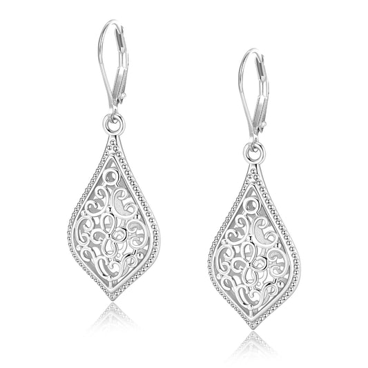 925 Sterling Silver Dangle Earrings for Women, Teardrop Filigree Dangling Leverback Earrings, Silver Waterdrop Hypoallergenic Dangly Drop Earings for Women Trendy Jewelry Gifts
