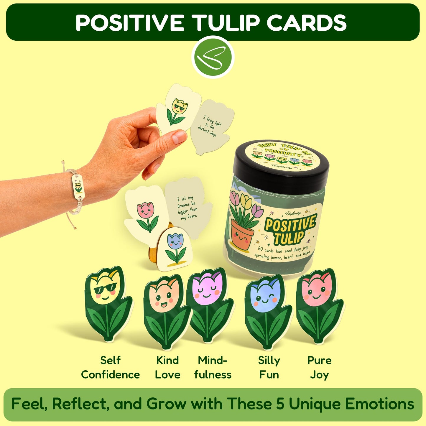 Stofinity Positive Tulip Flower Gifts For Women - Meaningful Mothers Day Gift For Mom, Sister, Grandma - Daily Affirmation Cards Motivational Desk Decor