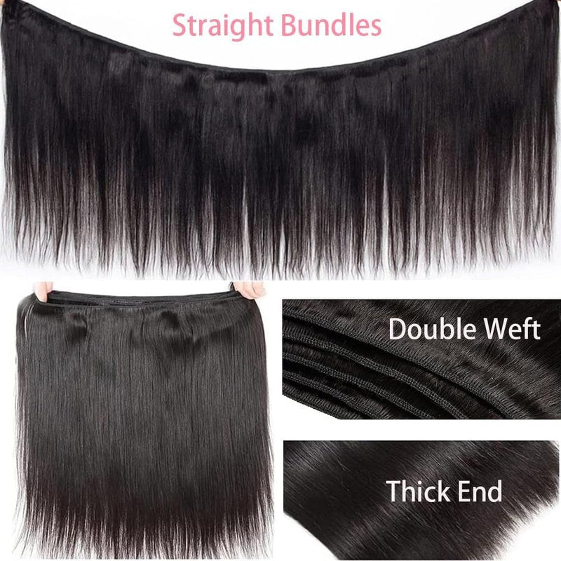 MXMaoYiCTR Human Hair Bundles,Straight Bundles Human Hair, 10 12 14 Inch 12A Grade Quick Weave Brazilian Straight 100% Unprocessed Virgin Hair Extensions Soft Double Weft Wave Natural Black.
