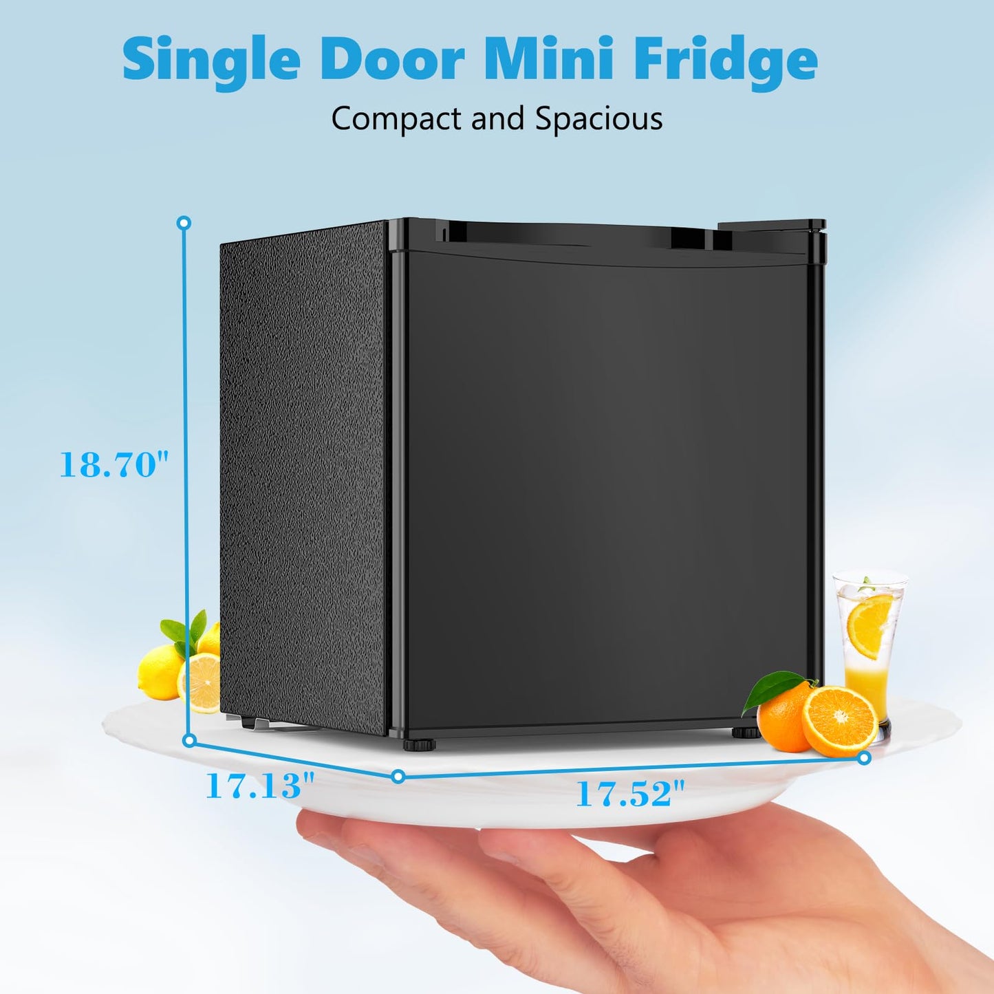 Electactic 1.6 Cu.ft Mini Fridge with Freezer, Compact Single Reversible Door Refrigerator, Adjustable Thermostat, Ultra Quiet, Energy Efficient for Office, Dorm, Bedroom, Apartment -Black