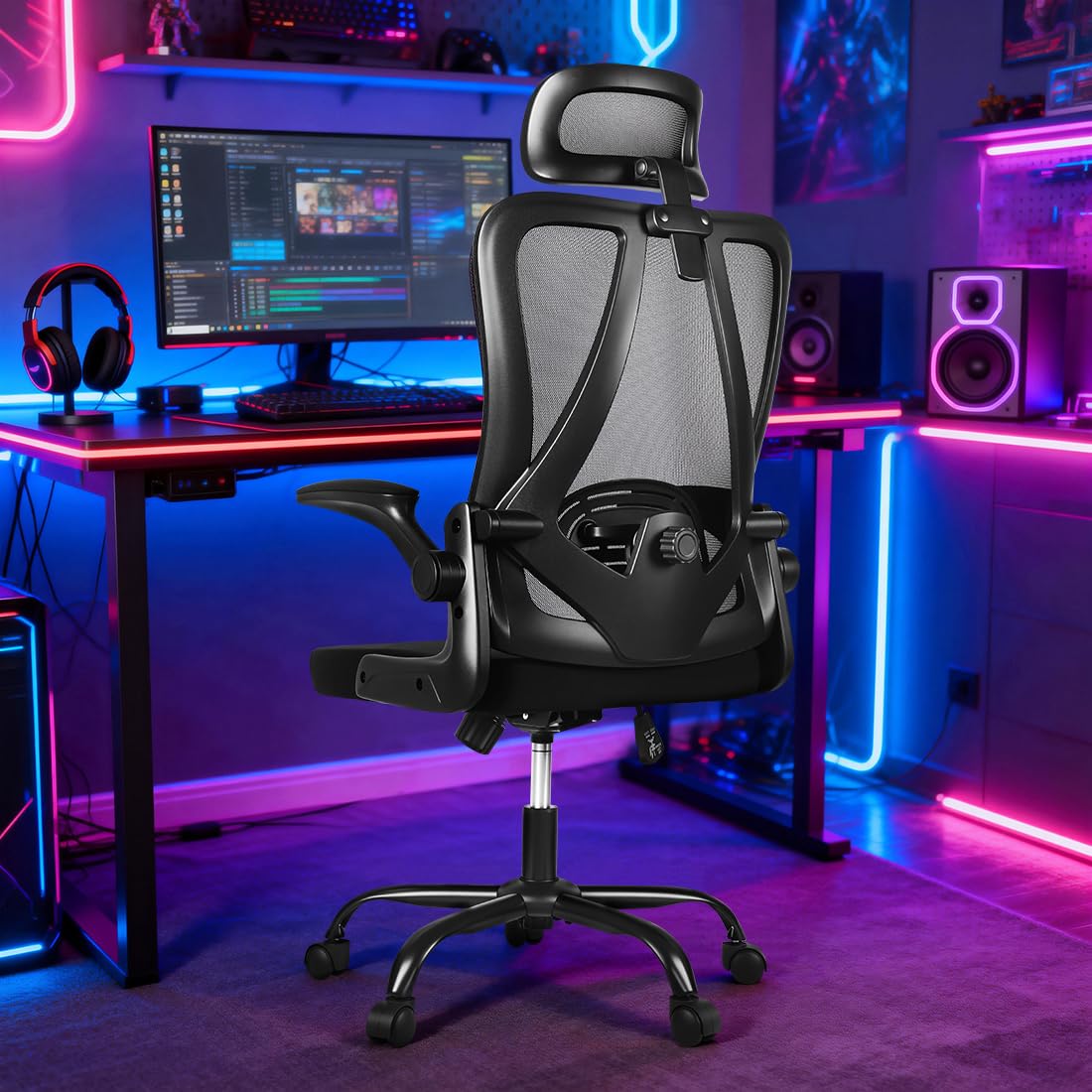 Ergonomic Office Chair, 400 LBS Office Chair Computer Rolling Comfortable Gaming Mesh Office Chair with Adjustable Lumbar Support High Back Desk Chair for Home Work (Lower)