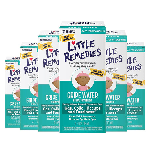 Little Remedies Gripe Water for Babies, With Chamomile, for Baby Gas Relief, No Alcohol or Artificial Dyes, 4 Fl Oz, Pack of 6