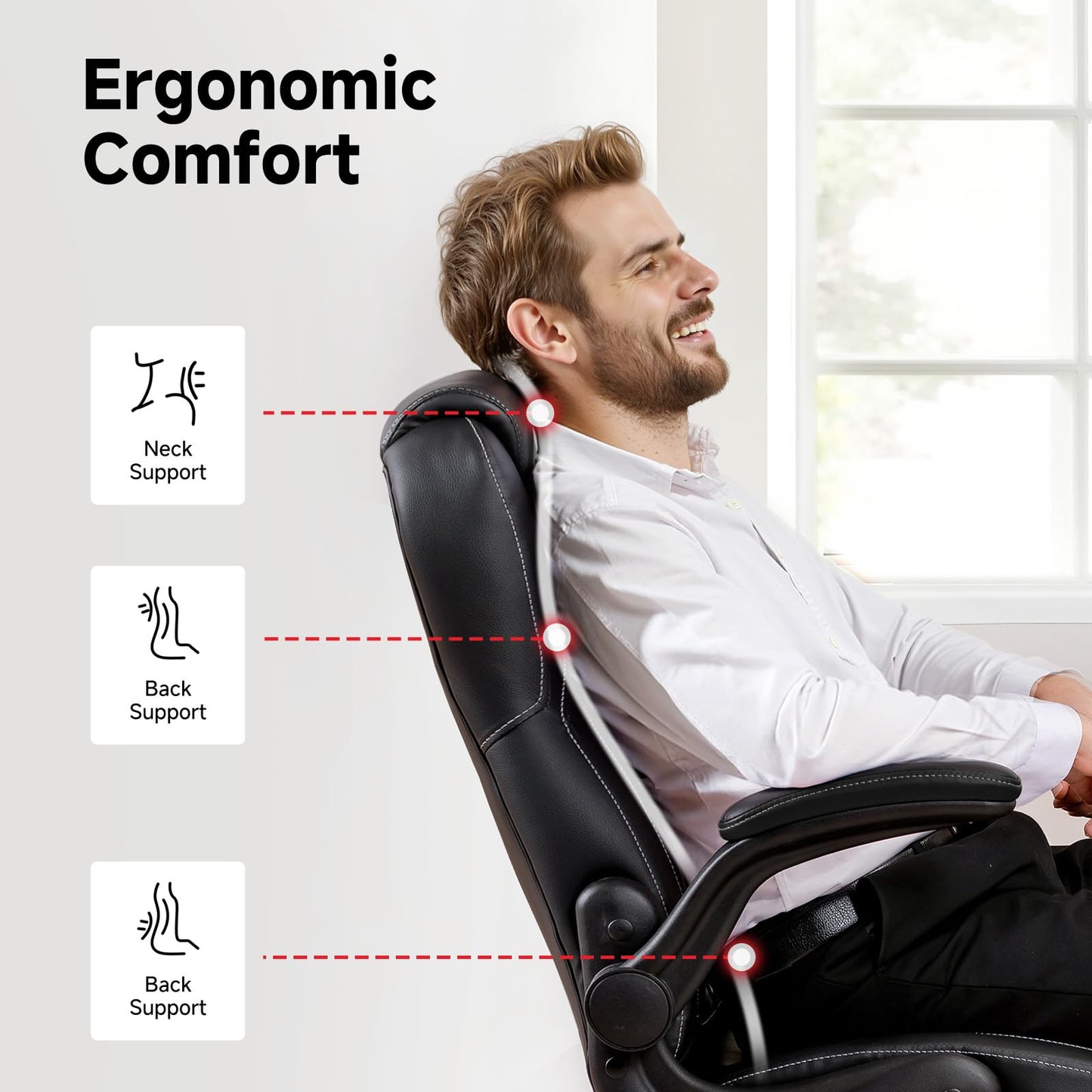 GTPLAYER Office Chair with Flip-Up Armrests, Ergonomic Desk Chair with Rocking Function, Adjustable Height, High-Density Foam Seat, Executive Computer Chair for Home Office (Black)