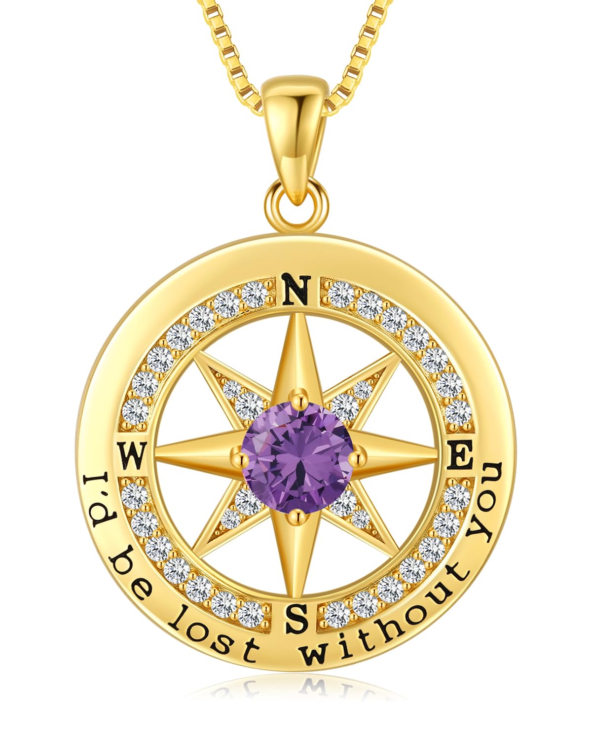 S925 Necklace Gift for Wife |Compass Jewelry |Women Anniversary |Sterling Silver |Girlfriend Birthday Necklaces for Her Valentines |I'd be Lost without You |Jewel 18K Gold Feb 02